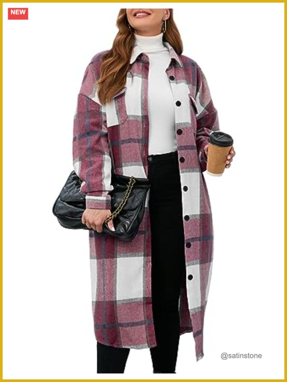 Plus Size 0X-5X Long Flannel Plaid Shacket with Pockets